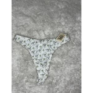 Partners Intimates Floral Print Thong Panty Size 4 XS White Cotton NWT